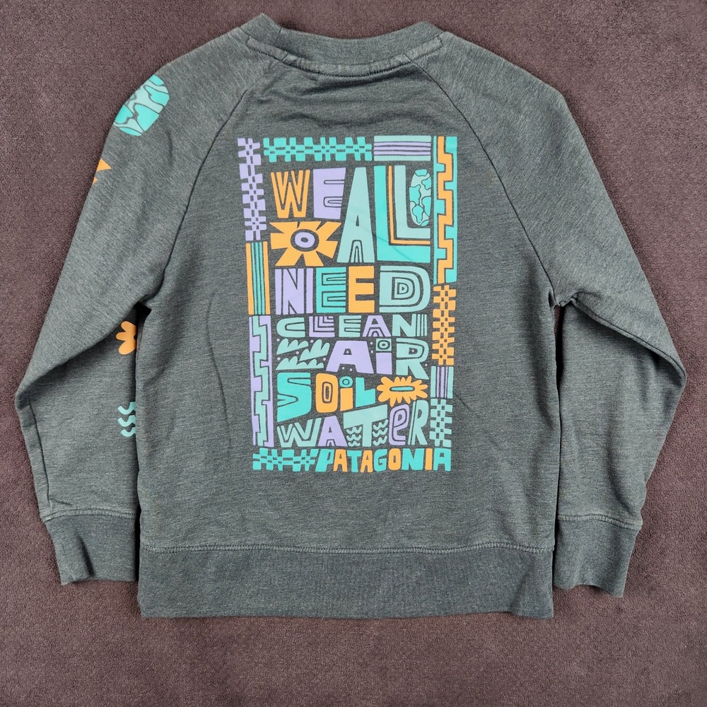 Patagonia Lightweight Crew Sweatshirt Kids Small Green We All Need Graphic 63015